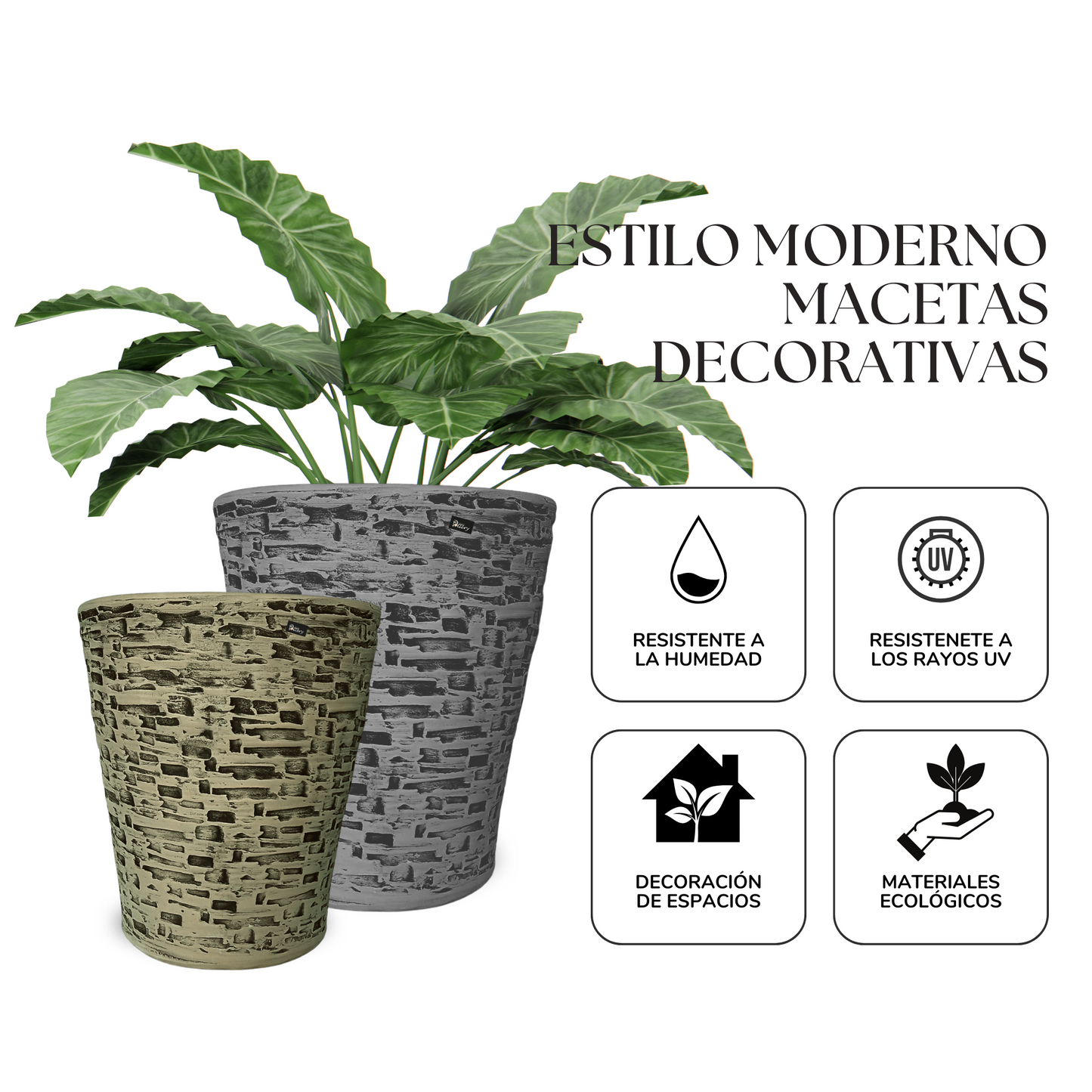 Macetero cónico resistente y moderno, ideal para decorar interiores y el jardín